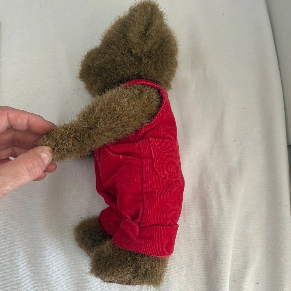 Boyds BearWear Plush Teddy Bear Brown Shaggy‎ Fur Red Corduroy Overalls 10 inch